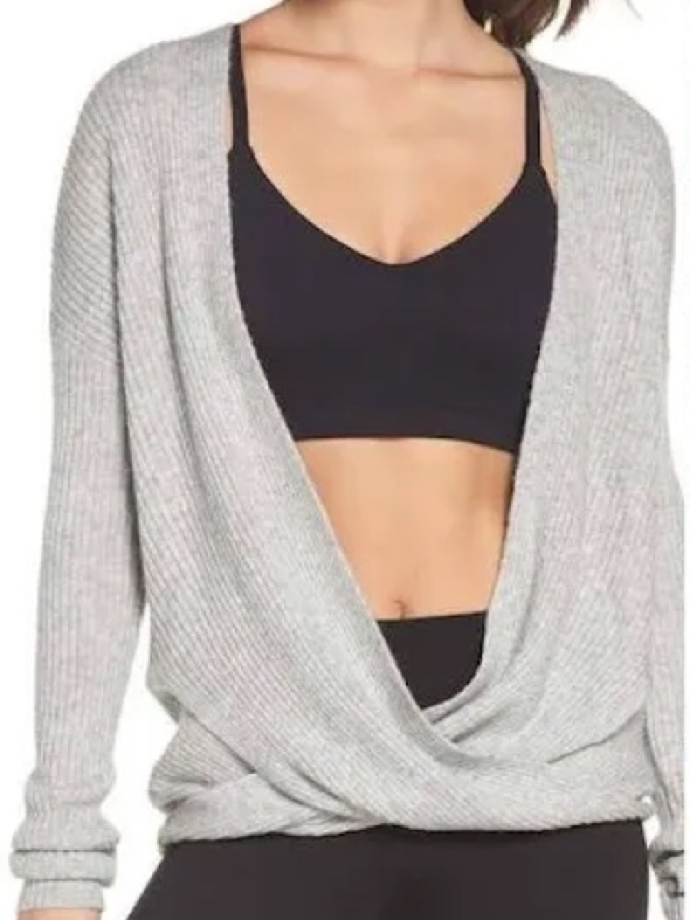 Zella Ribbed Knit Crossover Long sleeve sweater Size XL